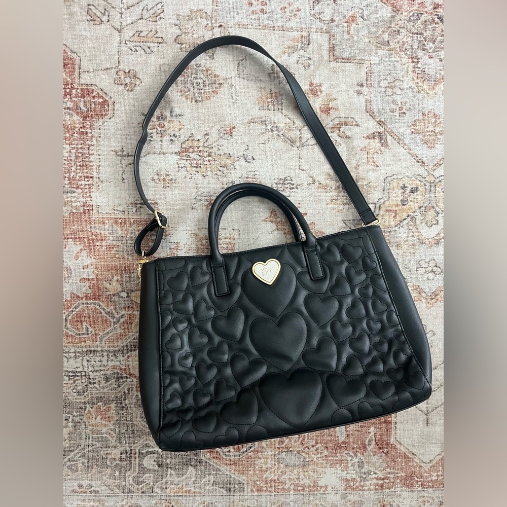 Betsey Johnson Black Quilted Heart Satchel